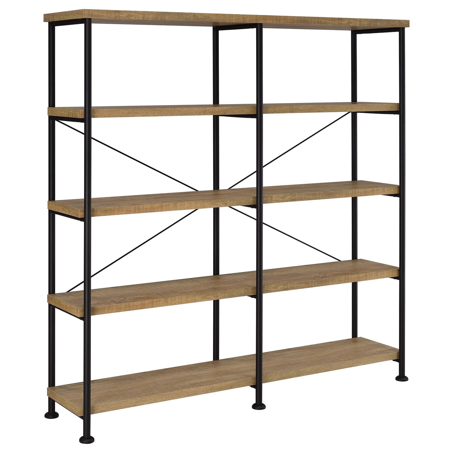 Coaster Home Furnishings - Analiese - Wood and Metal - 4-Tier Double Bookshelf with Open Shelves, X-Back Bracing, and Rectangular Frame - Home Office - 63-Inch - Mango - 801853