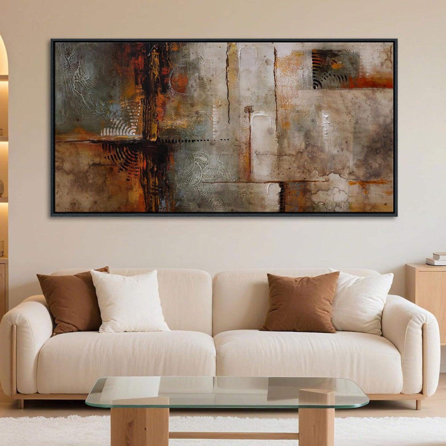 YDYSUNE Large Framed Abstract Wall Art Brown Subtle Textured Canvas Picture & Painting | Ready to Hang Artwork Decor for Living Room, Bedroom Decoration Easy to Hang 24×48 INCHES