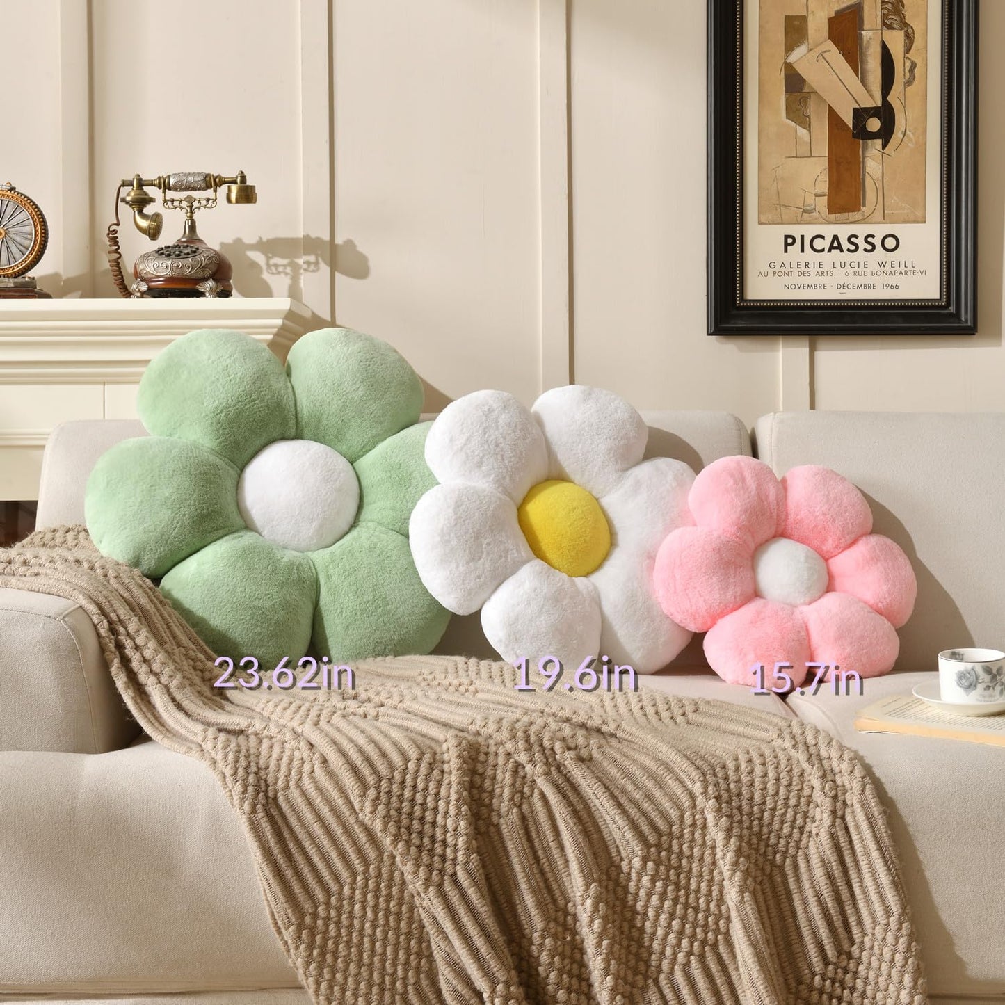 Vdoioe Green Flower Pillow Flower Shaped Throw Pillow Floor 15.7In Cute Daisy Pillows for Bed Sofa Cute Home Decor