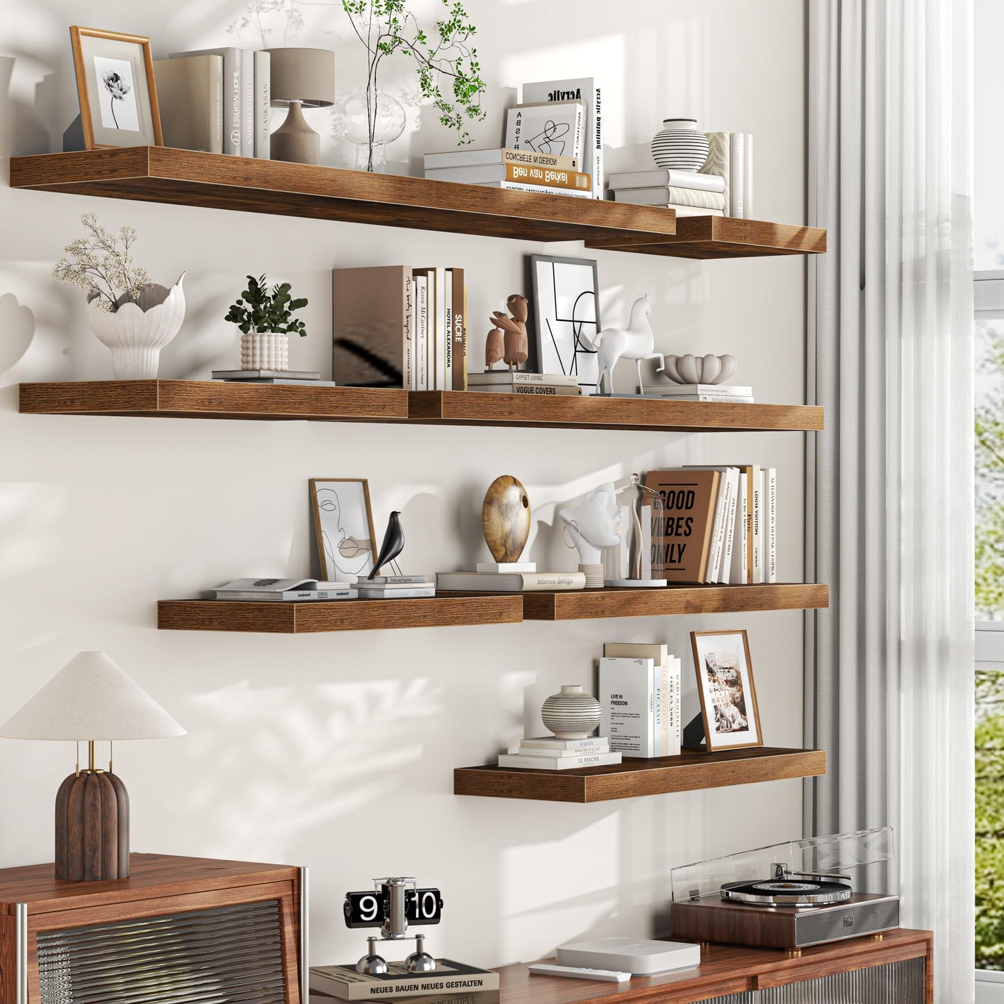 Floating Shelves for Wall, 24 Inch Floating Shelves Set of 2, Wall Mounted Rustic Wood Shelf for Bathroom, Living Room, Bedroom and Kitchen, Hanging Shelf for Storage, Books, Home Decor, Brown