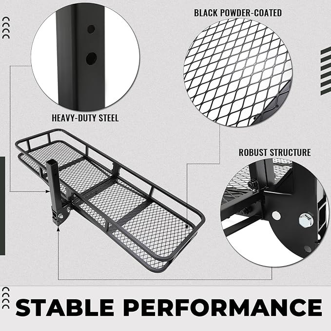 KUAFU 60"x19.5"x5.5" Folding Hitch Mount Cargo Carrier Rear Luggage Basket Fit 2" Receiver for Van, SUV, Truck, Trailer, Car Fold Up Trailer Tow Hitch Cargo Rack 550LBS Capacity