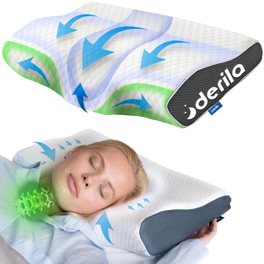 Derila Cervical Neck Pillow for Sleeping - Support Pillow for Back, Stomach, Side Sleeper Contour Memory Foam Pillows for Shoulder Relief, for Women 19.7" x 11.8" x 3.9"