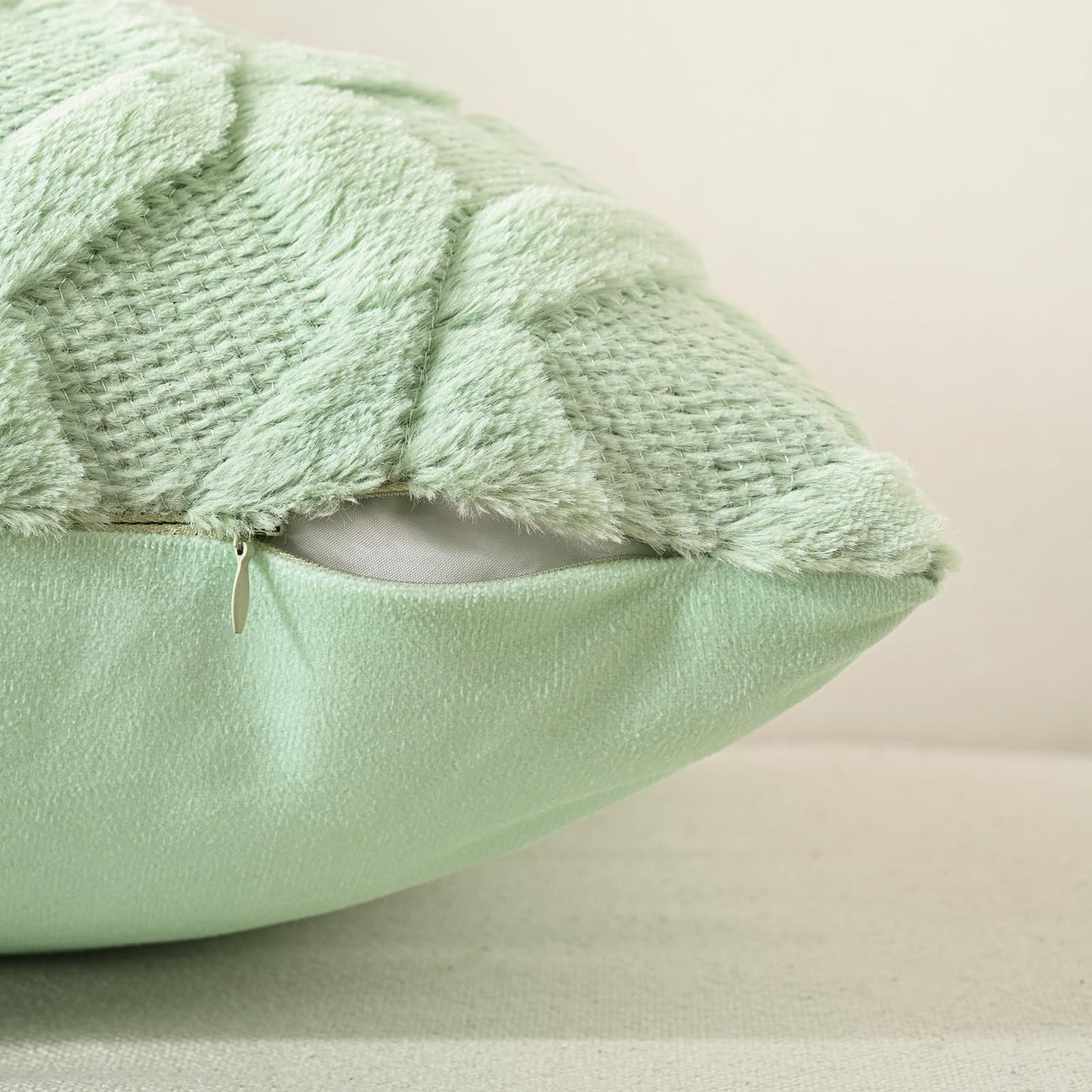 Volcanics Pack of 2 Faux Wool Throw Pillow Covers 20x20 Inches Decorative Farmhouse Velvet Couch Pillow Case Soft Plush Square Boho Cushion Pillowcase, Sage Green