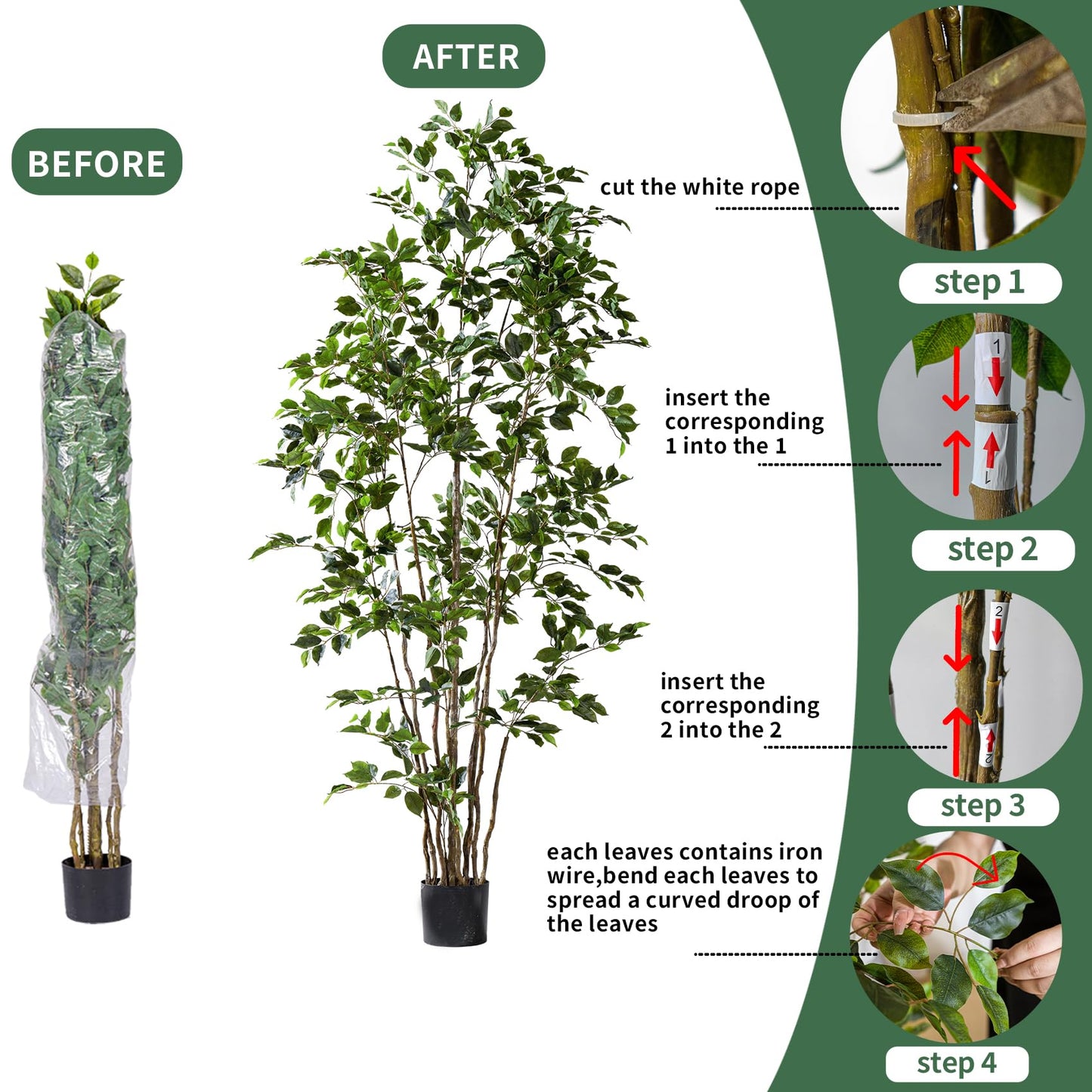 Bailikang Artificial Ficus Tree Indoor 5ft, Large Potted Faux Tree with Realistic Silk Leaves & Trunk for Home Office, Living Room Corner Decor