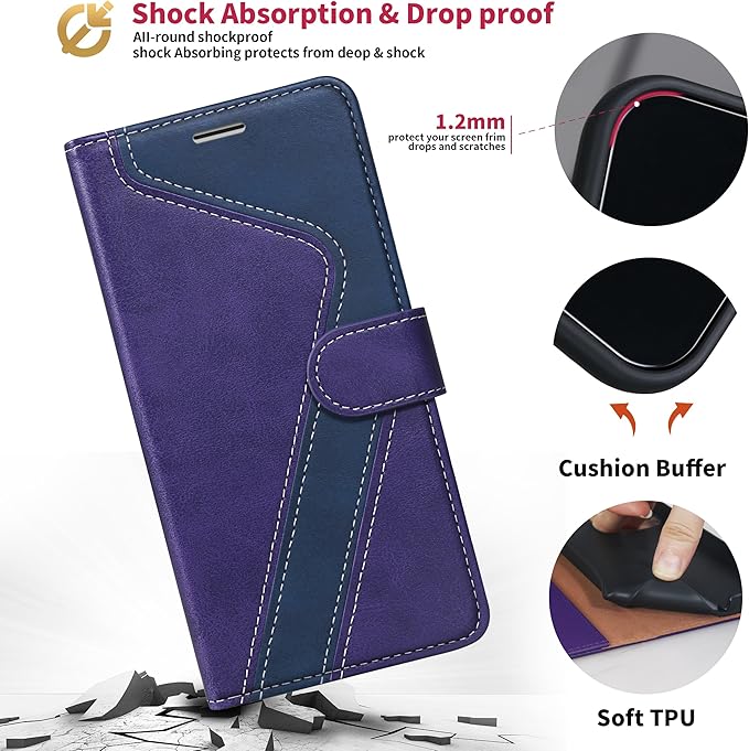CIVICASE for iPhone 16 Pro Wallet Case,PU Leather Flip Case RFID Blocking Credit Card Holder Folio Magnetic Stand TPU Shockproof Cover Compatible with iPhone 16 Pro, Purple Blue
