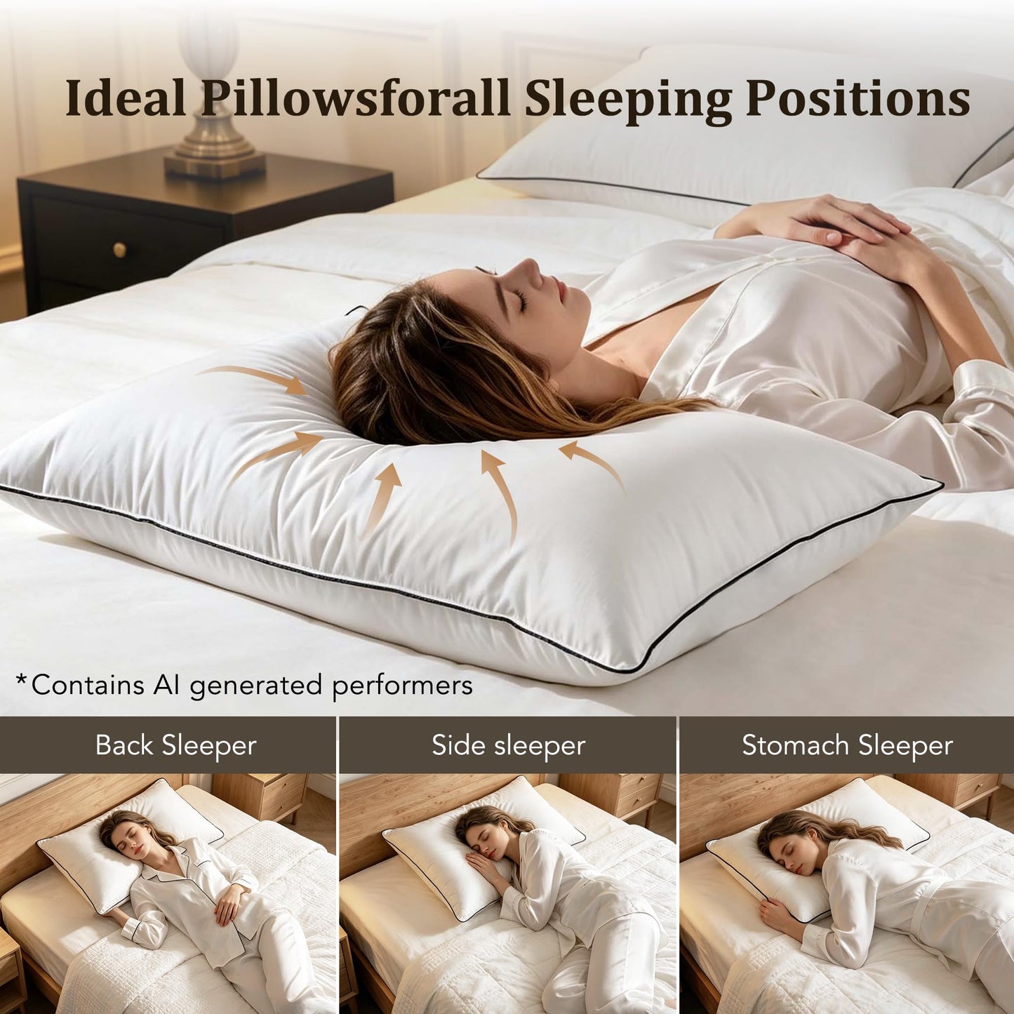 HYVIF Bed Pillow, Luxury Hotel Feather and Down Pillow for Side and Back Sleepers with Premium Cotton Shell, Gusseted Soft and Supportive, Downproof, Queen Size 1 Pack