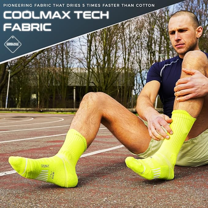 Compression Running Socks 3 Pairs, Cushion Crew Socks, Anti-Blister Moisture Wicking Athletic Hiking Basketball Socks