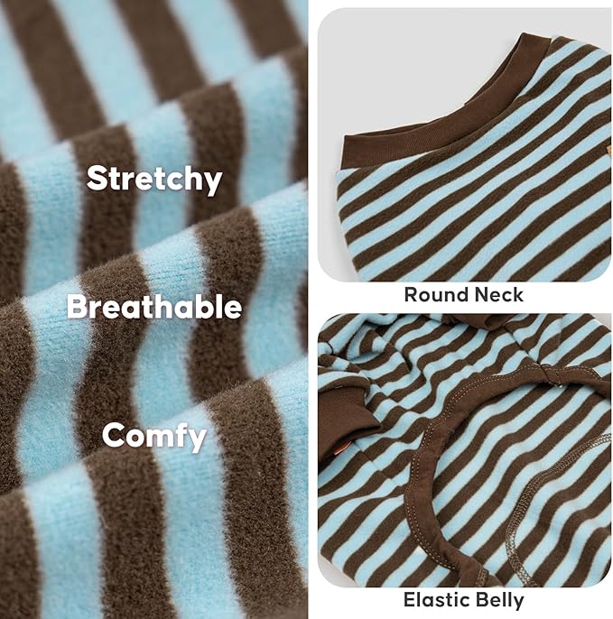 KYEESE Dog Pajamas, Lightweight Warm Pet Clothes Pets Sleepwear, Soft Comfy Pet Onesie Dog Pajamas for Large Breeds, Stretchy Pets Jumpsuit Dogs PJS with 4 Legs, Blue Striped, 3XL