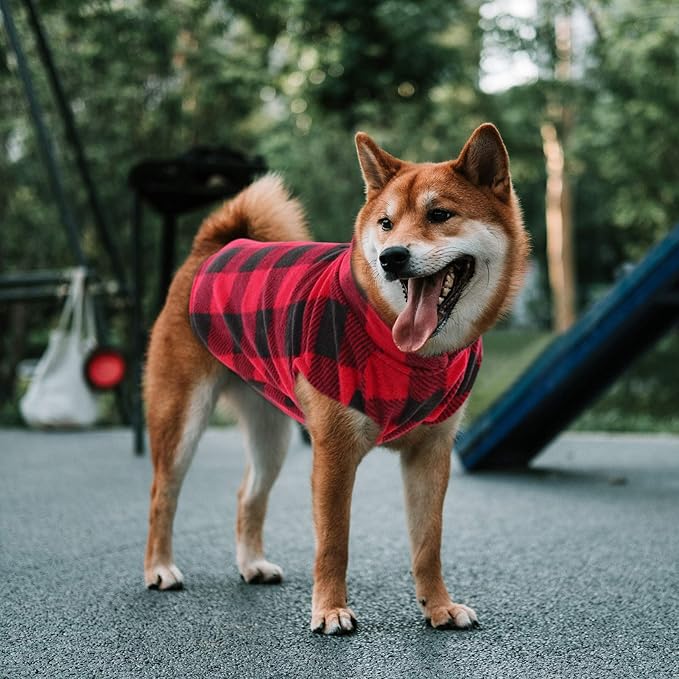 ASENKU Dog Sweater, Plaid Dogs Fleece Vest, Soft Comfortable Pet Pajamas, Warm Winter Puppy Shirt, Cold Weather Coat Jacket Pet Clothes for Small & Medium Dog Breeds