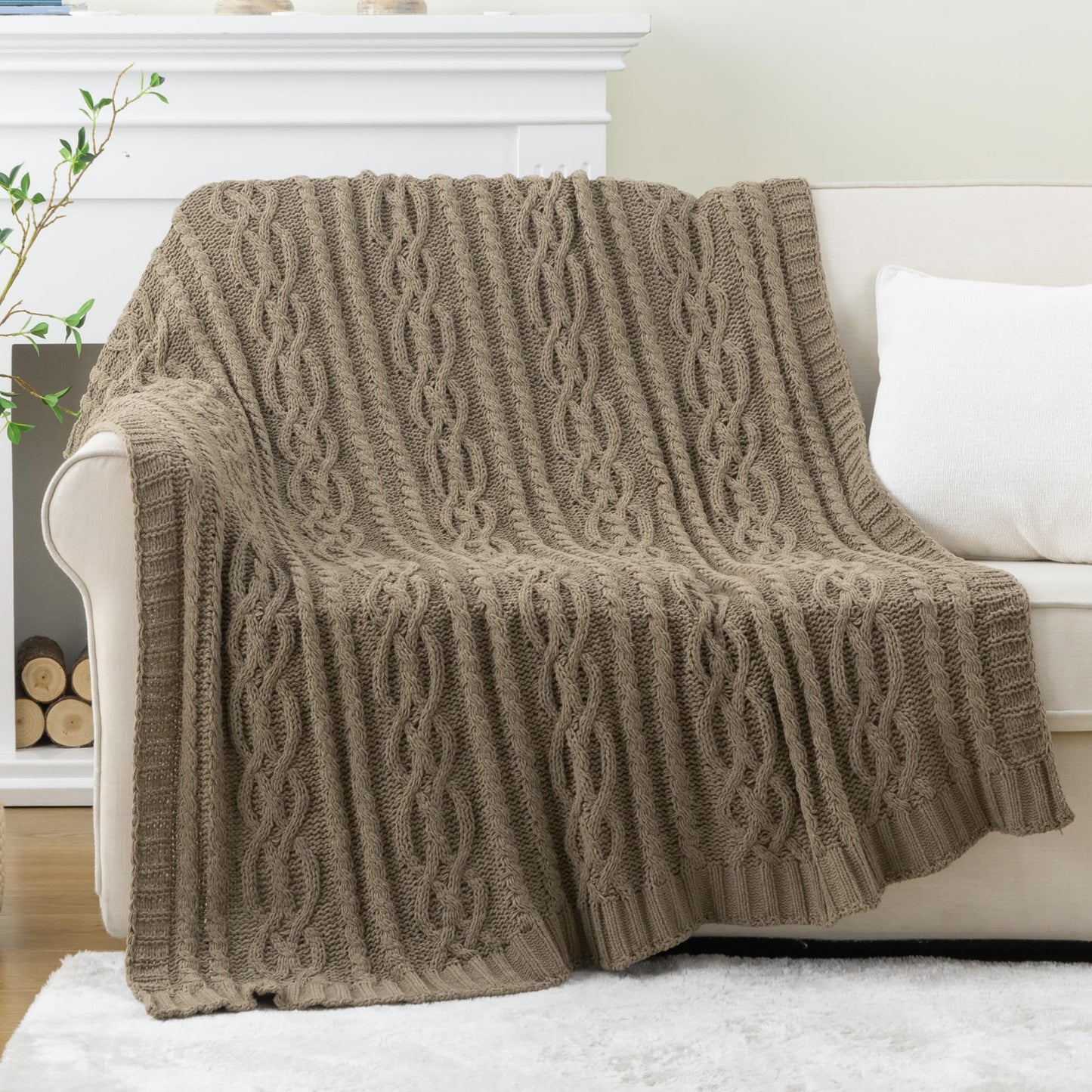 Battilo Camel Tan Throw Blanket for Couch,51"x67", Cable Chenille Knitted Throw Blankets for Bed, Sofa, Chair,Living Room, Soft Cozy Thick Warm Decorative Textured Blanket.