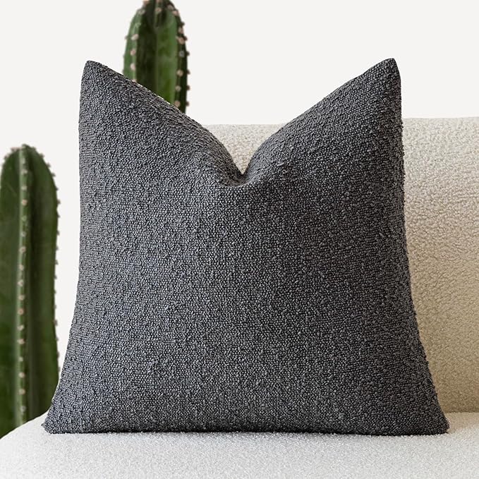 Foindtower Textured Boucle Throw Pillow Covers Accent Solid Pillow Cases Cozy Soft Decorative Couch Cushion Case for Chair Sofa Bedroom Living Room Home Decor, 20 x 20 Inch,Dark Grey