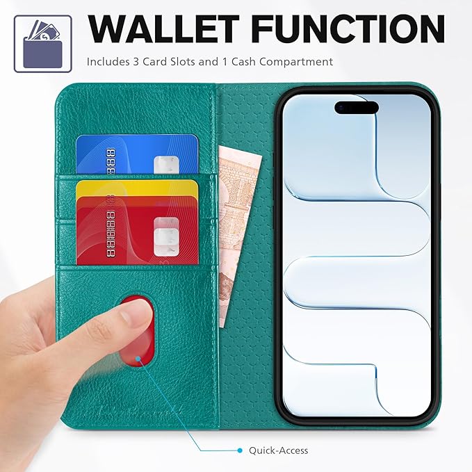 TUCCH Case Wallet for iPhone Air (6.5-Inch) 2025, 3 Card Slots | Kickstand | RFID Blocking | PU Leather | Protective Flip Folio Cover | TPU Shockproof Interior Shell | Cyan
