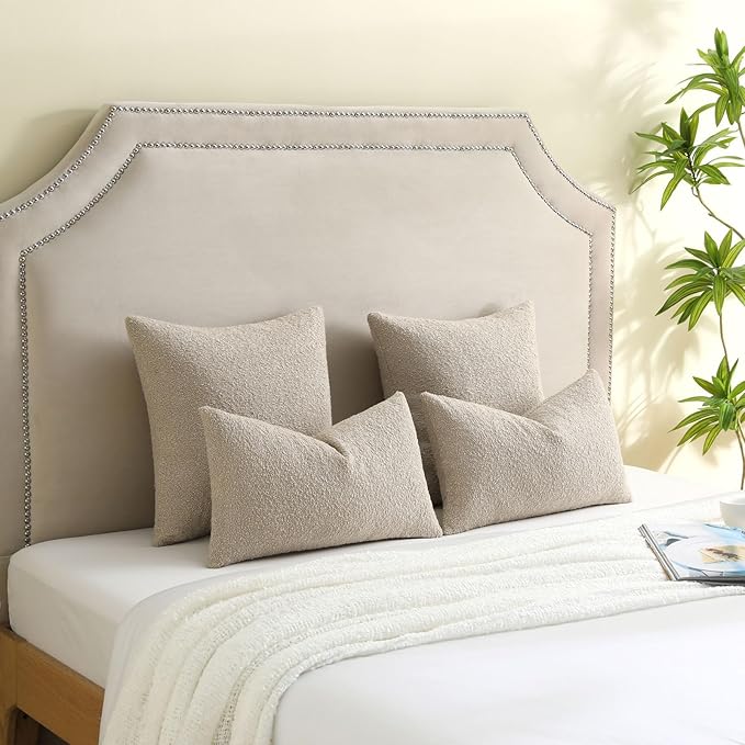 FUTEI Pack of 2 Oatmeal Decorative Throw Pillow Covers 24x24 Inch Soft Cozy Solid Boucle Textured European Cushion Case,Modern Home Decor for Couch Bed Living Room