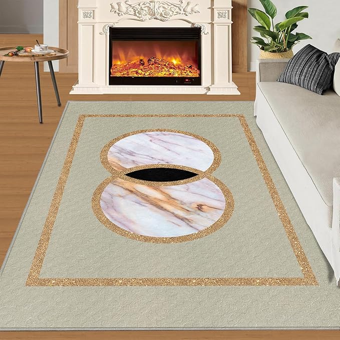 Abstract Marble Area Rugs Gilded Circle Rectangle Geometry Area Carpet Mid-Century Simple Rug Luxury Decor Rug for Living Room Door Mats Porch 8x10ft