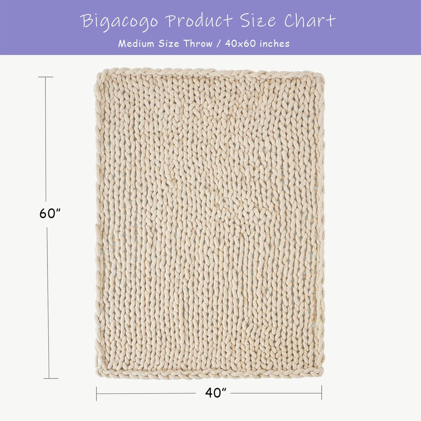 Bigacogo Chunky Knit Throw Blanket for Couch, 40x60 inches, Beige
