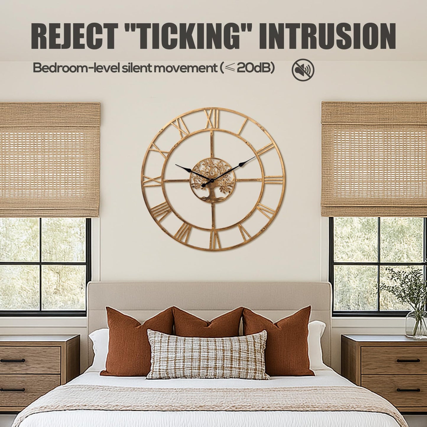 Ohweog 40 Inch Large Wall Clock for Living Room(Quick Assembly) – Bronze Metal Clock with Nature-Inspired Tree Design, Silent Non-Ticking, Battery Operated Roman Numeral Wall Clock for Home Decor