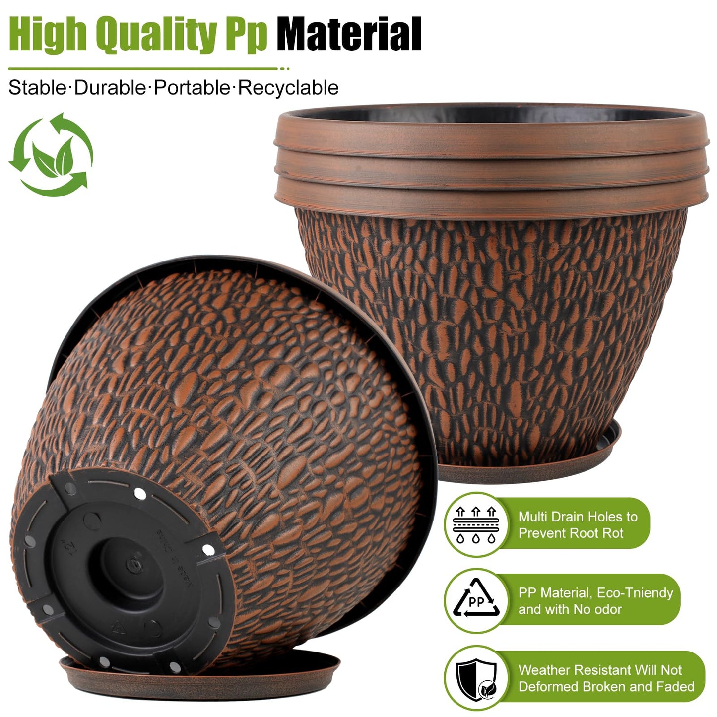 Nooulap 4 Pack 8 Inch Plant Pots Outdoor Indoor, Small Flower Pots with Drainage Hole & Tray, Thickened Plastic Outdoor Planters for Garden House Decor