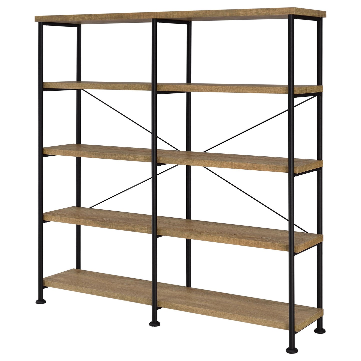 Coaster Home Furnishings - Analiese - Wood and Metal - 4-Tier Double Bookshelf with Open Shelves, X-Back Bracing, and Rectangular Frame - Home Office - 63-Inch - Mango - 801853