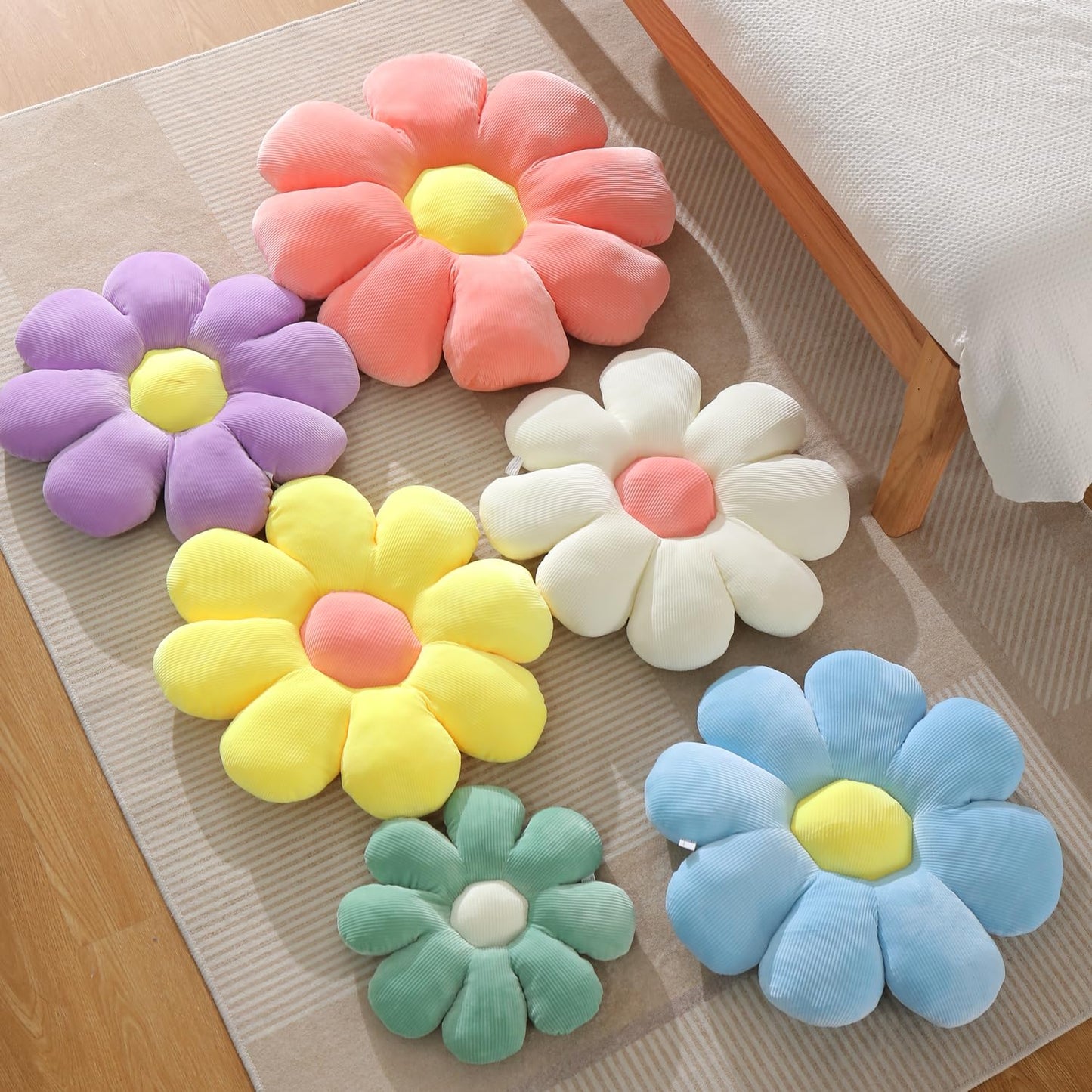 RuzRhyth Yellow Flower Pillow, Flower Shaped Throw Pillow Cute Chair Seat Cushion for Bedroom and Living Room Décor (27.56", Yellow)