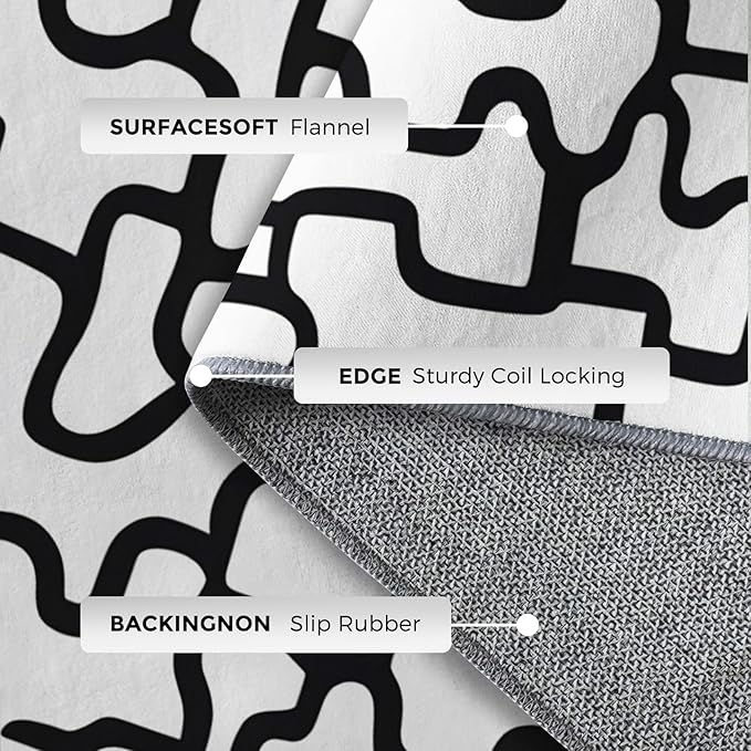 Abstract Geometric Rugs for Home Decor, 4x6 ft, Black and White Labyrinth Area Rugs for Living Room, Soft Non Slip Washable Modern Abstract Line Carpet Bedroom Decorations Dt-Ghf-31
