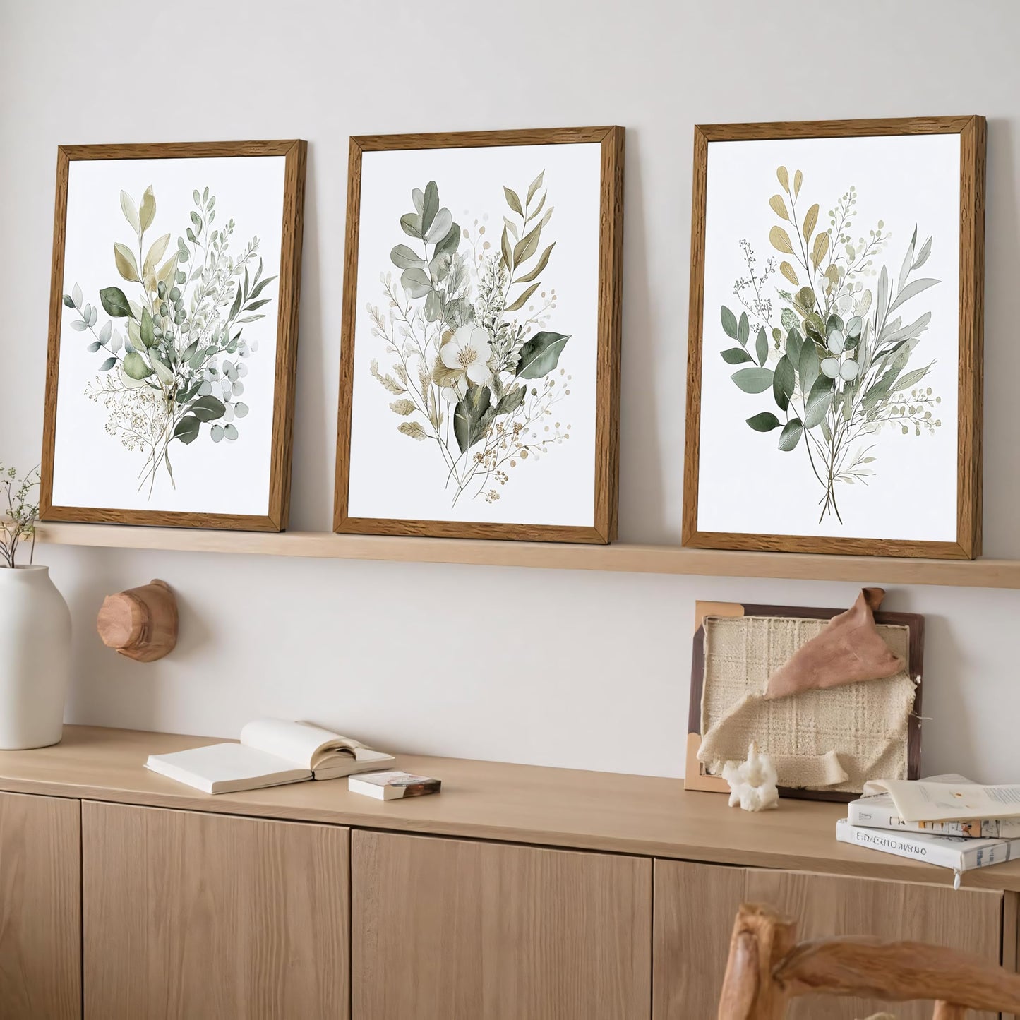 tgguytiy Sage Green Botanical Wall Art Set of 3, Eucalyptus Leaf Boho Plant Posters for Bedroom Living Room Bathroom Decor, 12x16 Inch Unframed Prints