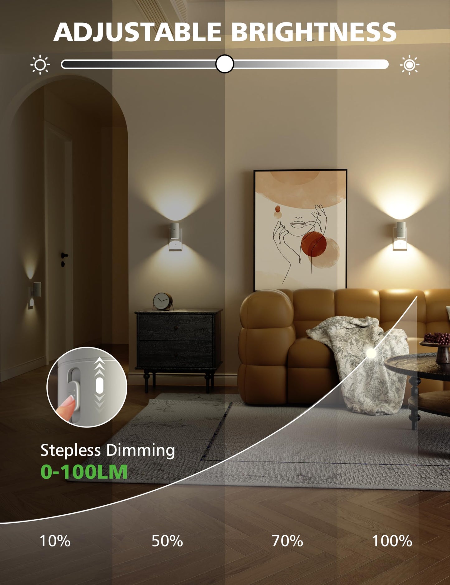 JOFIOS Night Lights Plug Into Wall,Dimmable LED Nightlight with Dusk to Dawn Light Sensor,0-100LM Adjustable Brightness,3 Color Temperatures,Night Light for Hallway Bathroom Stair Bedroom,White,2 Pack