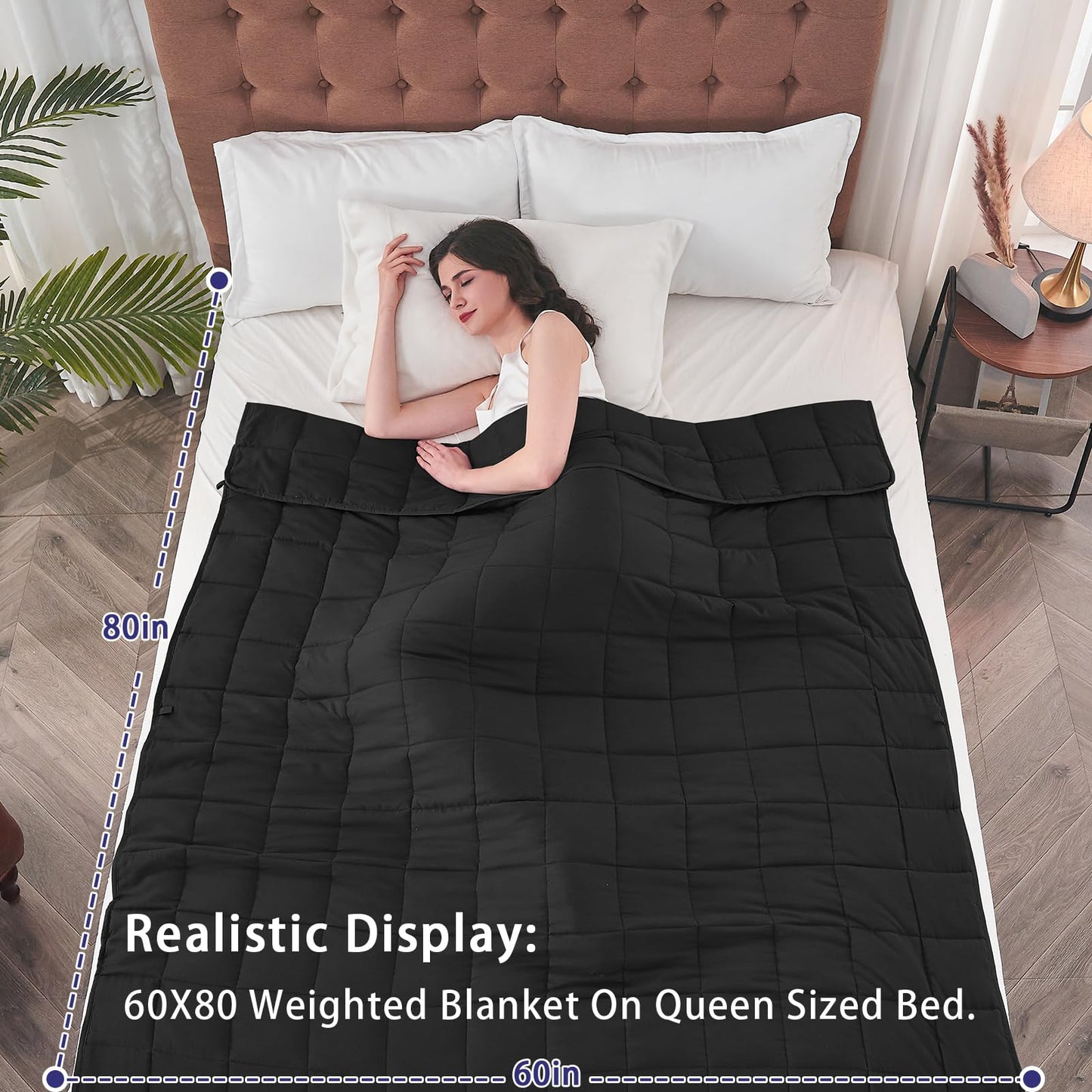 yescool Weighted Blanket for Adults (20 lbs, 60" x 80", Black) Cooling Heavy Blanket for Sleeping Perfect for 190-210 lbs, Queen Size Breathable Blanket with Premium Glass Bead, Machine Washable