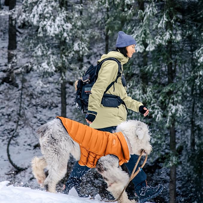 SPACE LION Dog Puffer Jacket, Down Winter Coat, Durable Outdoor Coat for Cold and Windy Conditions, Lightweight & Adjustable Fit Coats for Small Dogs, (Orange, Size 10 Gift Box)