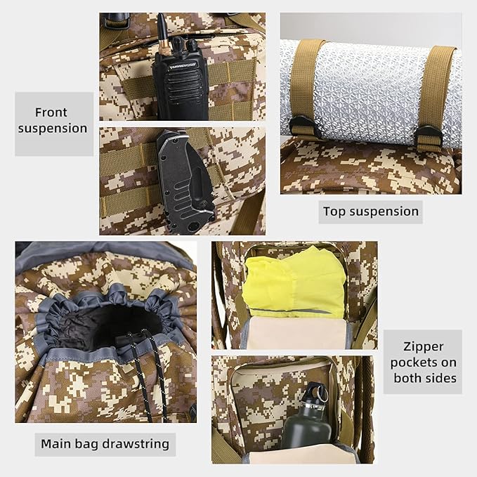 HongXingHai 100L Camping Hiking Backpack,Molle military Tactical rucksack backpack,Waterproof Lightweight Hiking Backpack (CityCamo-C)