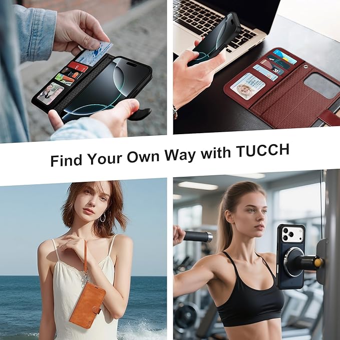 TUCCH Detachable Case Wallet for iPhone 17 Pro Max (6.9") 2025, Wrist Strap | 4 Card Slots RFID Blocking | Wireless Charging | Stand | 2-in-1 Magnetic | PU Leather | Shockproof Folio Cover | Dark Red