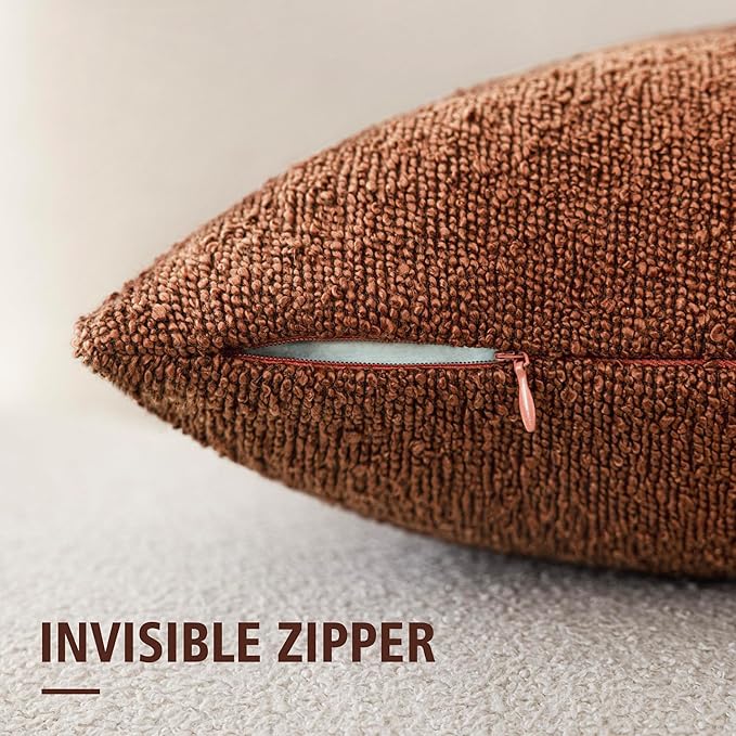Foindtower Decorative Textured Boucle Throw Pillow Covers Accent Solid Pillow Cases Neutral Soft Cozy Couch Cushion Case for Chair Sofa Bedroom Living Room Home Decor 18x18 Inch,1PC,Red Taupe
