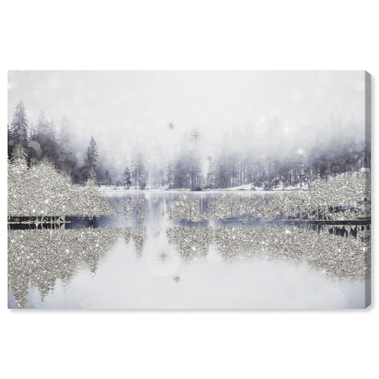 Art Remedy Forest Silver Sparkle Canvas Glam Winter Wall Art, Gallery Wrapped, 54" x 36"