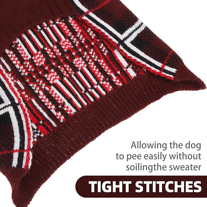 PUPTECK Dog Christmas Sweaters for Large Medium Small Dogs - Fall Classic Plaid Style Puppy Holiday Winter Coat Clothes Warm, Deep Red, L