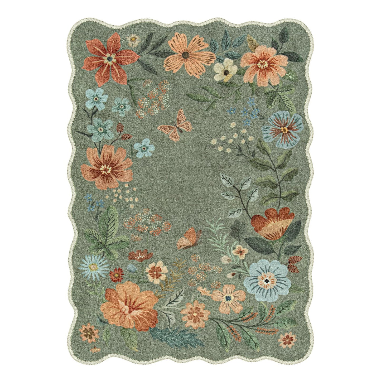 Lahome Floral Living Room Rugs, Area Rugs 5x7 Rug for Bedroom Ultra-Thin Soft Rug, Non-Slip Washable Rugs Stain Resistant Boho Rug Flore Throw Rug for ‎Dining Room Office (5x7ft,Green)