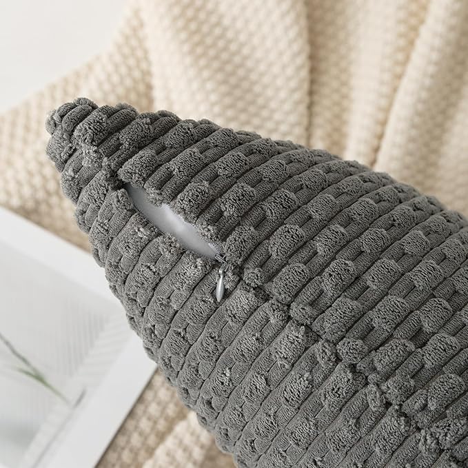 Kevin Textile Euro Sham Pillow Covers 28x28 Inch 2 Packs Soft Boho Striped Corduroy Decorative Throw Pillows for Living Room Couch Bed Sofa Rustic Farmhouse Home Decor 71x71cm Dark Grey