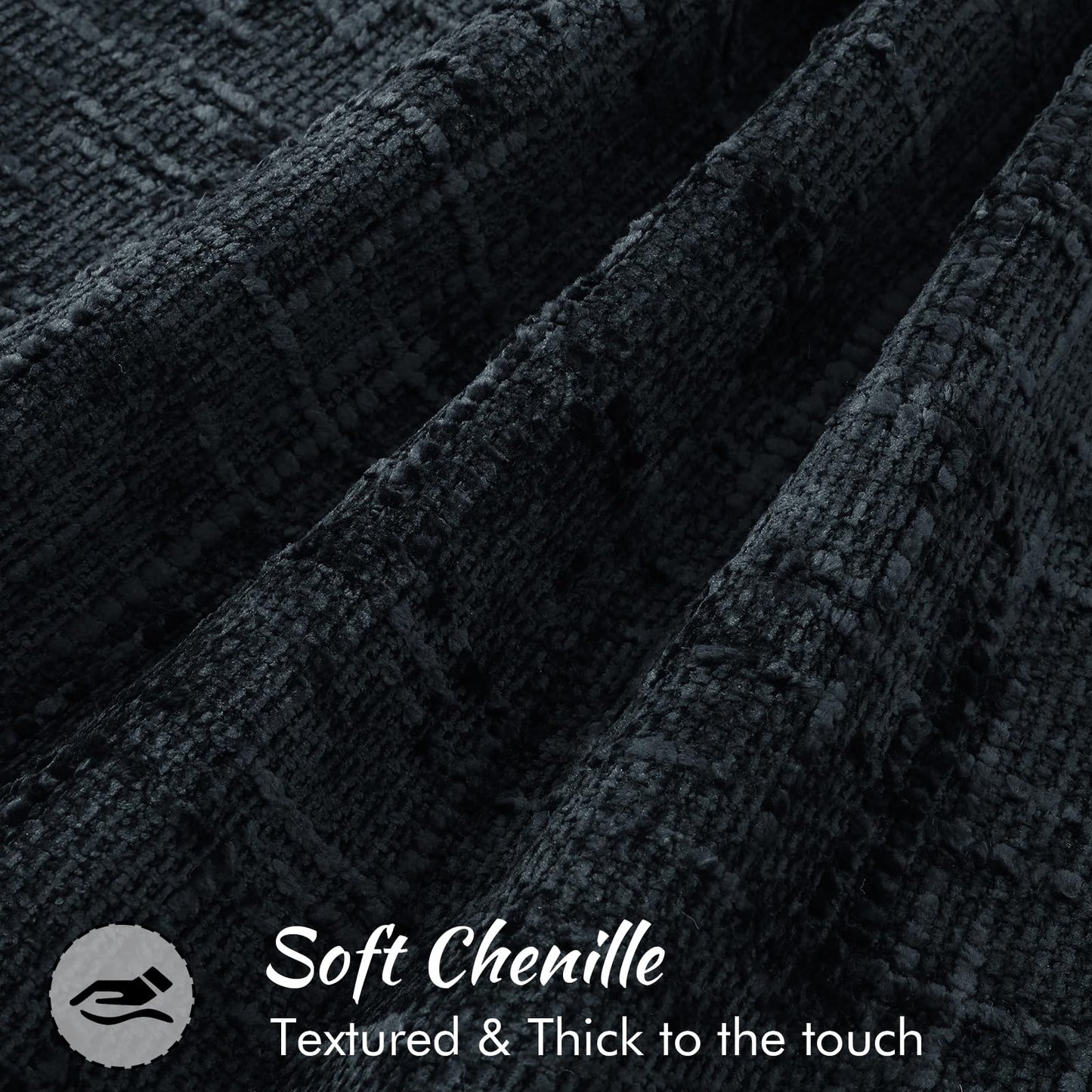 decorUhome Chenille Throw Pillow Covers 26x26 Set of 2, Soft Textured Slubby Modern Decorative Pillow Covers with Elegant Design for Couch, Sofa, Living Room, Black