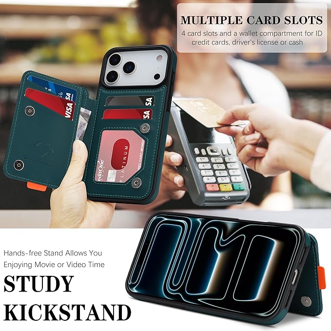 GUERNICA for iPhone 17 Pro Max (6.9") Case Wallet with Card Holder, RFID Blocking Leather Protection, Shockproof Women Men Phone Case for Apple 17 Pro Max, Green