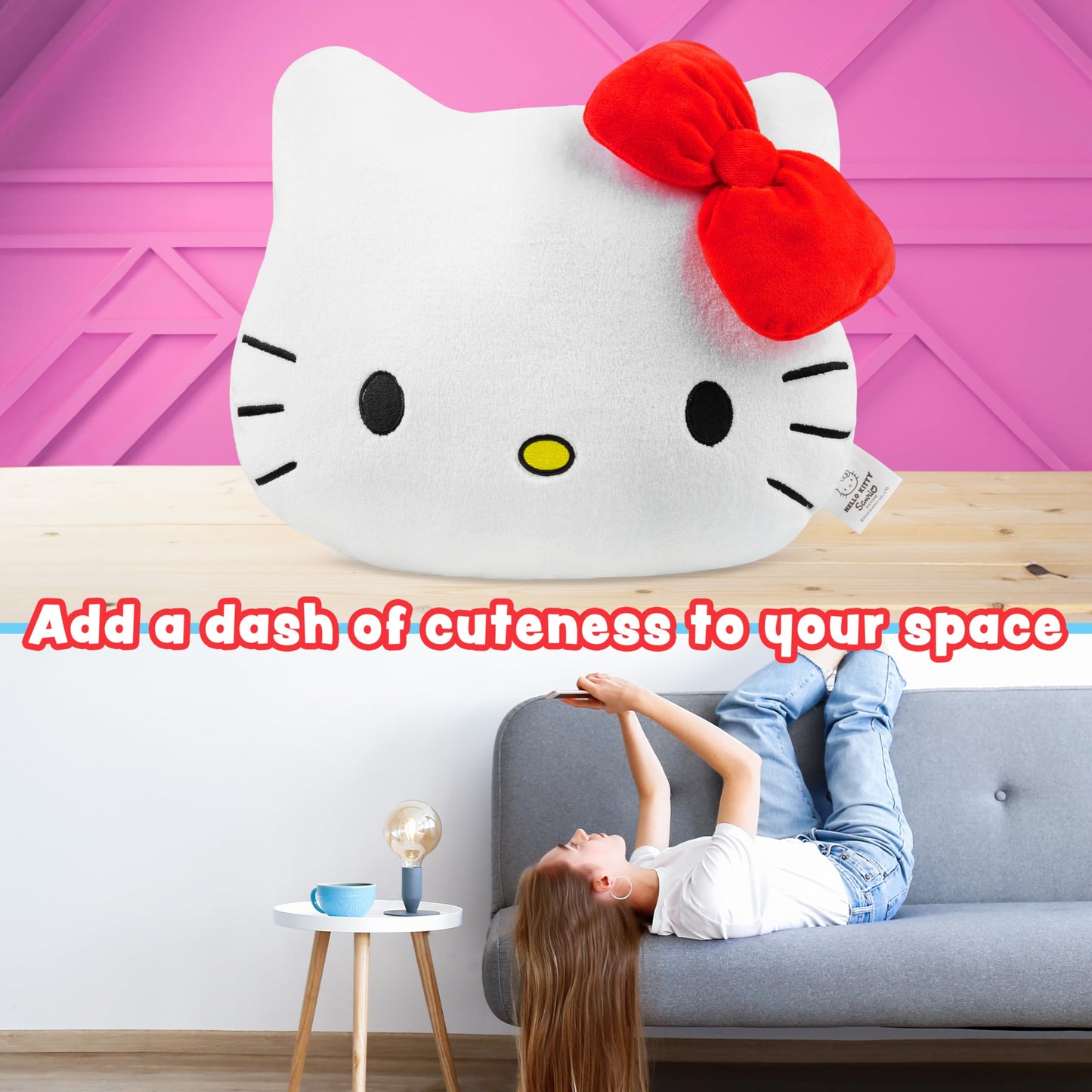 Hello Kitty Sanrio Plush Cushion Pillow, Plush Throw Pillow Fluffy Cushion Kawaii Decor Cinnamoroll Kuromi, Gifts for Teens, Women (White Hello Kitty, L14.6 x W12.6)