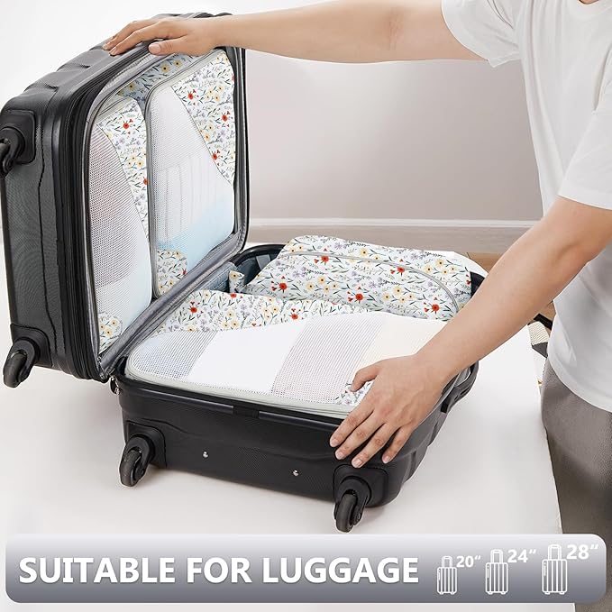 8 Set Packing Cubes for Travel, Gifts for Women Mom,Anti-Tearing Suitcase Organizer for Luggage with Shoe & Hanging Toiletry Bag,OlarHike Vacation Essentials & Accessories for Cruise Ship,Flower