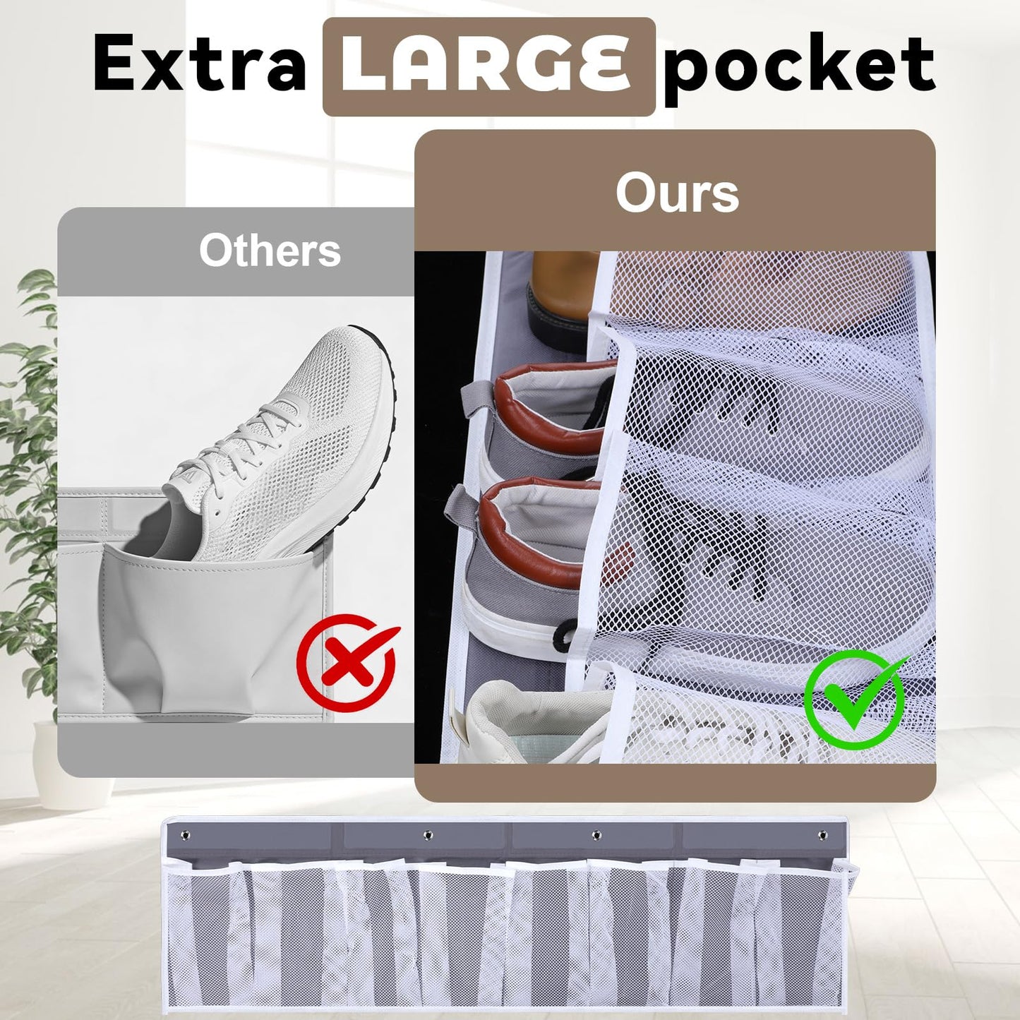 KongTiva 3 Pack RV Shoe Storage for Bedside, Hanging Shoe Organizer with 8 Large Pockets Wall Mounted Bedside Caddy with Sturdy Hooks for Entryway Camper, RV & Camper Essentials