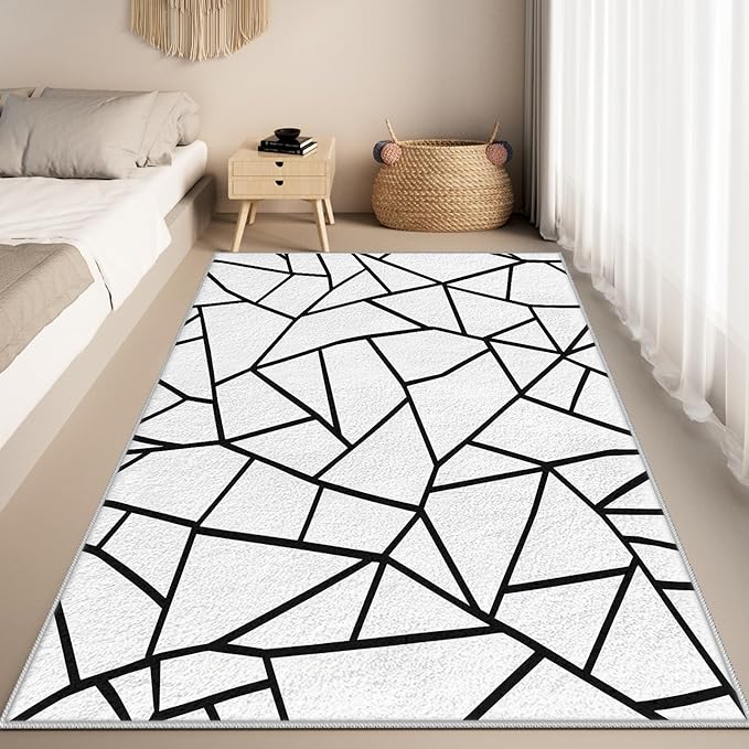 White and Black Rug - Black and White Rug, Geometric Area Rugs 3x4, Modern Abstract Rugs for Living Room Bedroom, Irregular Polygon Carpet Washable Non Slip Home Decor