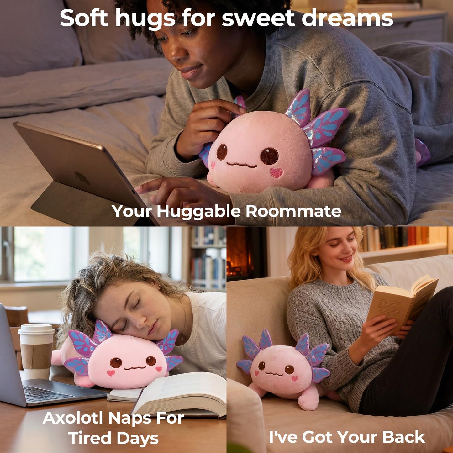Mewaii Cute Axolotl Plush Pillow, Kawaii Plushies Pink Axolotl Stuffed Animals, Squishy Plushies, Cuddle Plush Pillow for Kids & Girls (13 Inch)