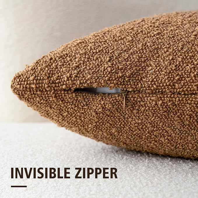 Foindtower Decorative Textured Boucle Throw Pillow Covers Accent Solid Pillow Cases Neutral Long Body Lumbar Couch Cushion Case for Chair Sofa Bedroom Living Room Home Decor 14x36 Inch,1PC,Tobacco