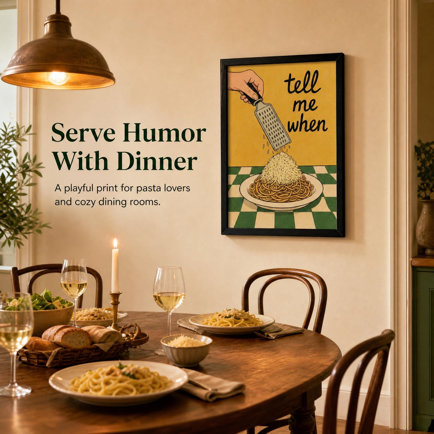 Framed Pasta Kitchen Wall Art Funny Food Inspired Kitchen Wall Decor Cheesy Pasta Lovers Painting Picture Spaghetti Canvas Prints Quirky Food Poster Artwork for Dining Room Home Decor