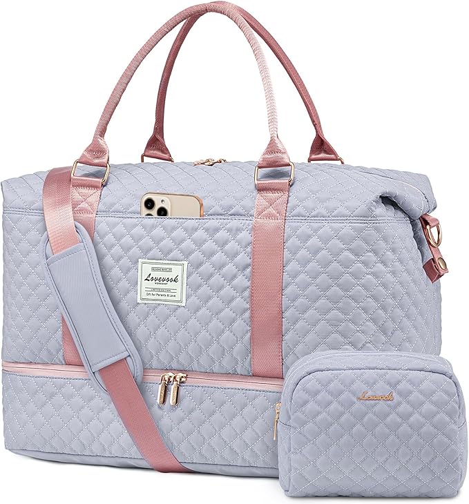 LOVEVOOK Travel Duffle Bag,Weekender Bags for Women with Shoe Compartment，Carry on Overnight Bag with Toiletry Bag,Gym Duffel Bag with Wet Pocket, Hospital Bags for Labor and Delivery
