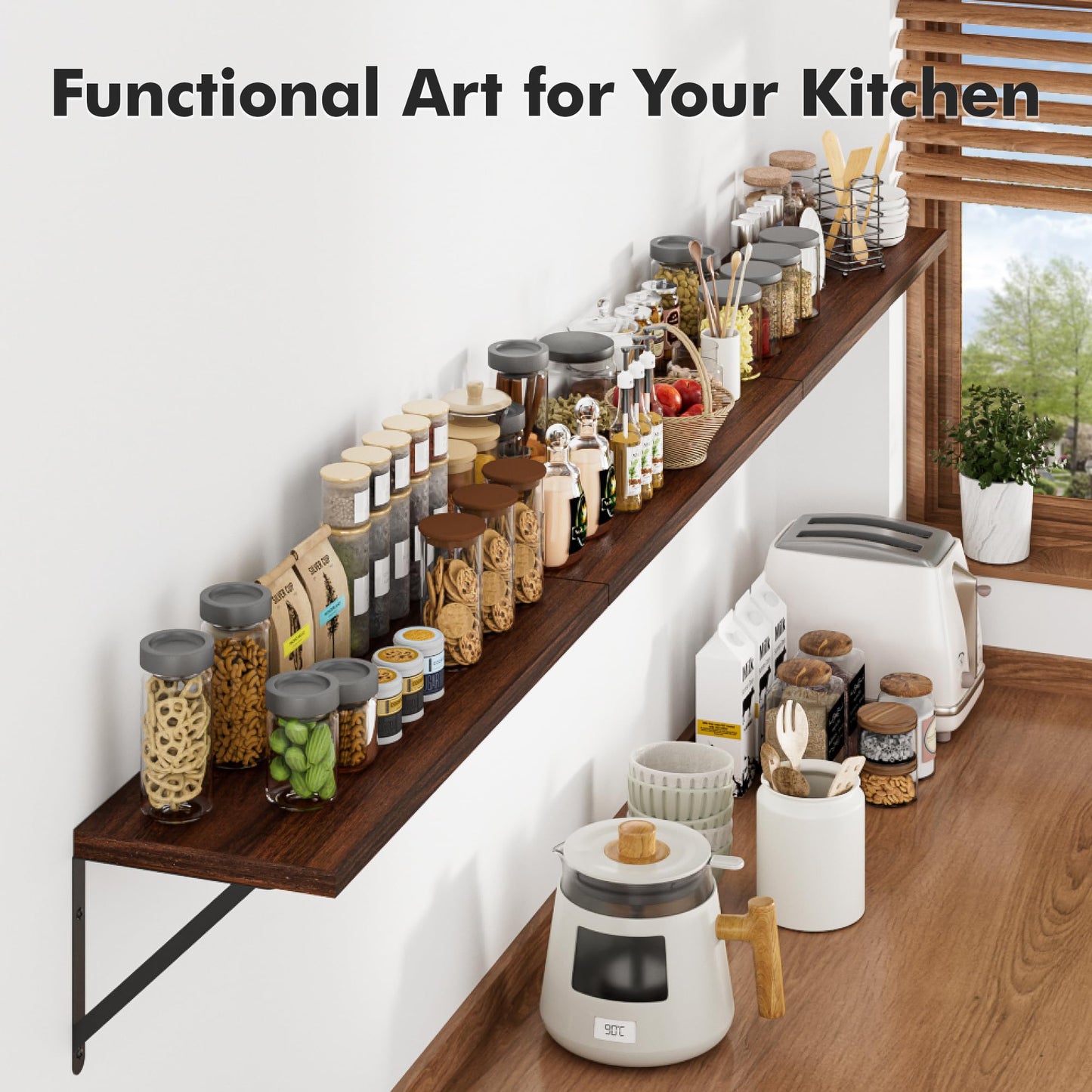HausRegal Floating Shelves for Wall, 24W x 8D Wide Bookshelf with Brackets Set of 3, Wood Wall Mounted Shelves for Living Room, Kitchen, Bathroom, Bedroom and Decor Storage(Walnut)