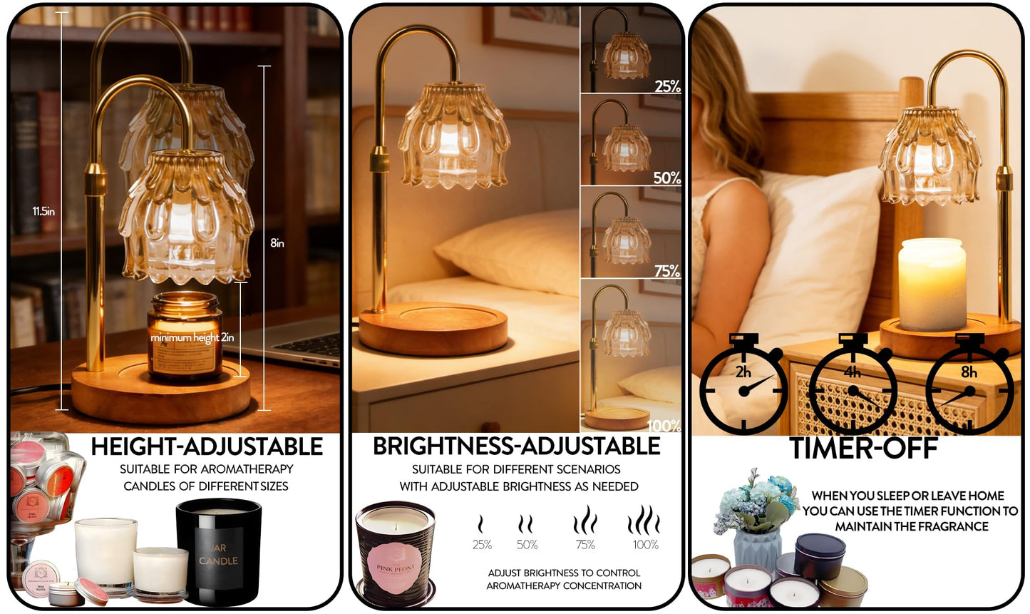 Candle Warmer Lamp with Timer Dimmable, Mother's Day/Birthday Gifts for Women Mom Her, House Warming Gifts New Home, Wax Melt Warmer Modern Farmhouse Decor for Yankee Candle in Bedroom Living Room