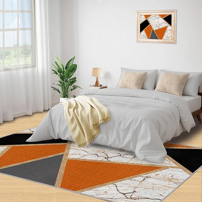Geometric Marble Area Rugs Stone Crackle Rug Modern Abstract Marble Rug for Living Room European Medieval Geometric Rugs for Bedroom Entryway Hallway 4x5ft