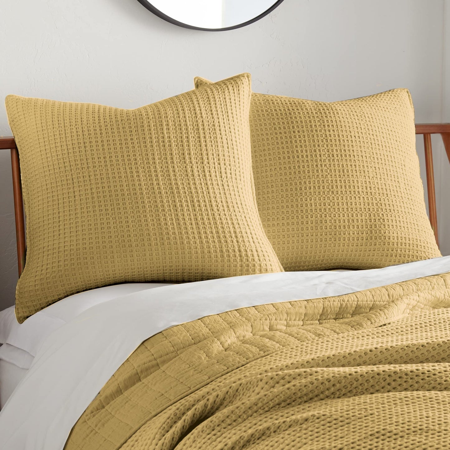 Levtex Home - Mills Waffle - Euro Sham (Set of Two) - Ochre - Sham Size (26x26in.), No Insert