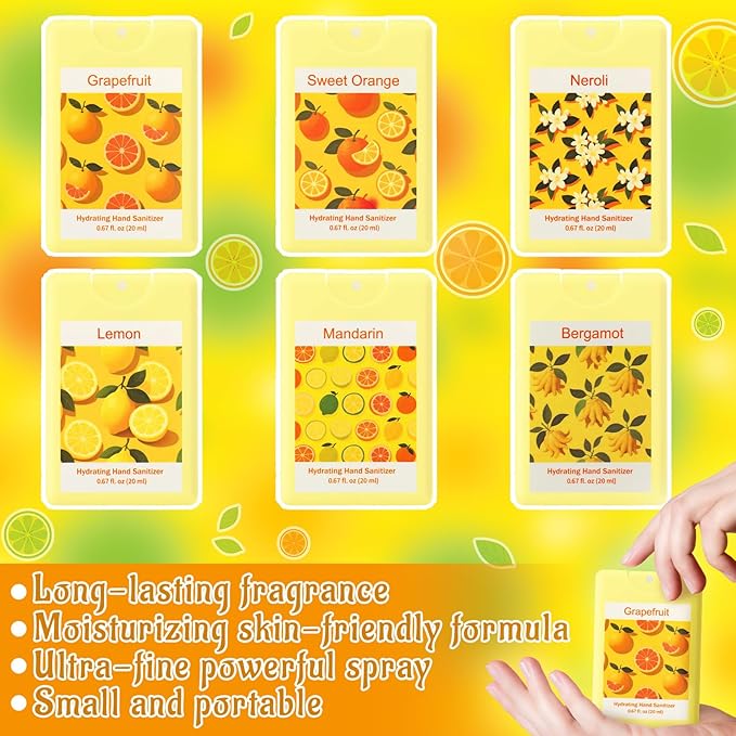 6 Pcs Mini Hand Sanitizer Spray Travel Size Yellow Scented Hydrating Hand Sanitizer Mist Portable Refillable Daily Outdoor Activities Travel for Women Summer Friend Colleague